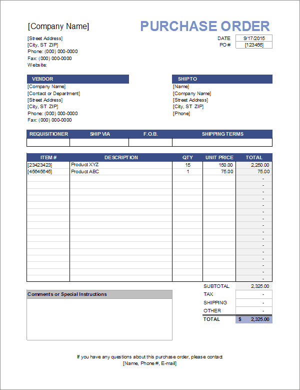 purchasing order documents